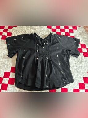 A.n.a. Black linen butterfly, short sleeve blouse